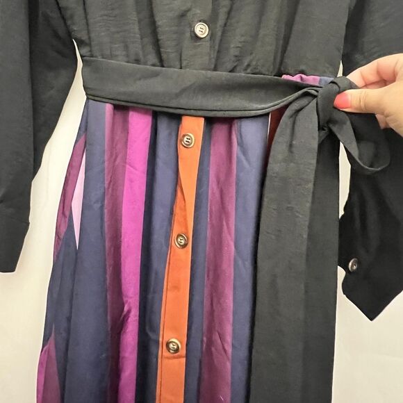 BloomChic Black and Purple Striped Midi Dress - Picture 5 of 6